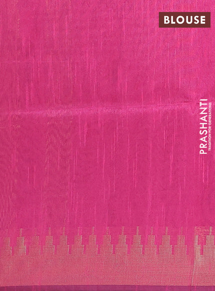 Semi dupion saree green and pink with allover zari woven buttas and temple design zari woven border