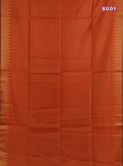 Semi dupion saree orange and black with allover zari woven buttas and temple design zari woven border