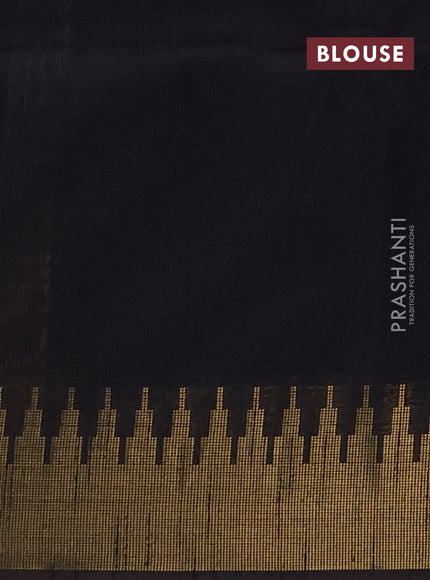 Semi dupion saree orange and black with allover zari woven buttas and temple design zari woven border
