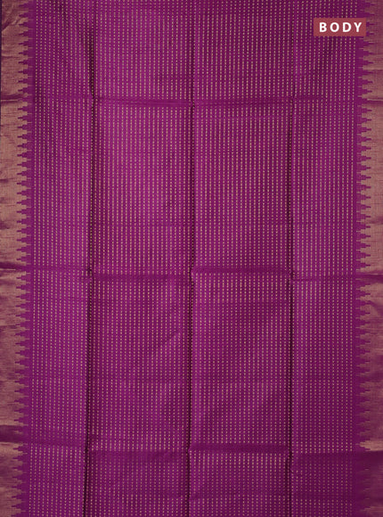 Semi dupion saree purple and teal blue with allover zari woven buttas and temple design zari woven border
