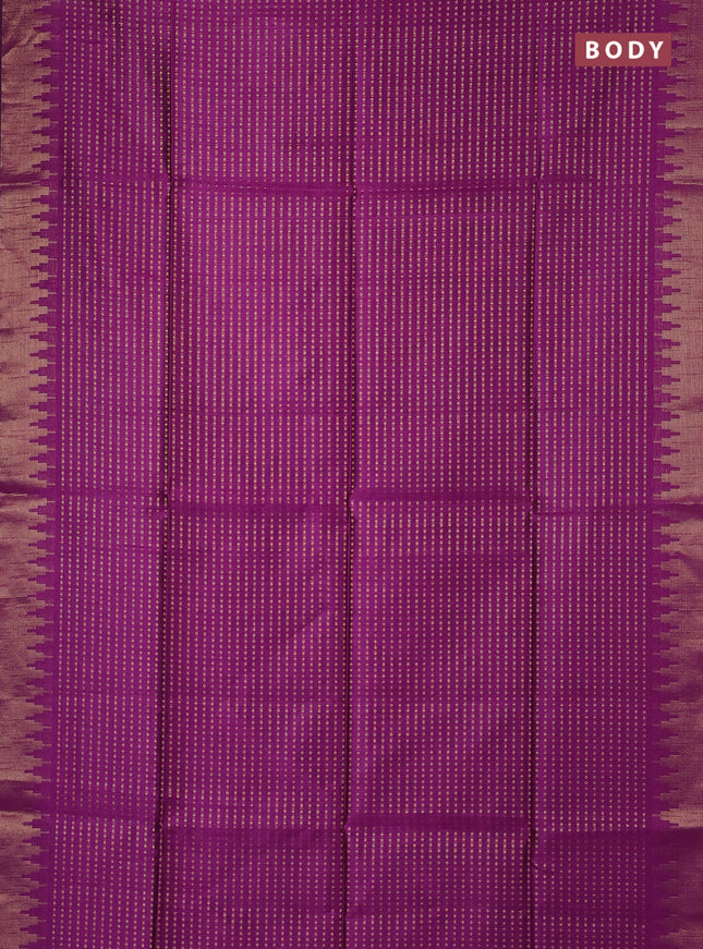 Semi dupion saree purple and teal blue with allover zari woven buttas and temple design zari woven border