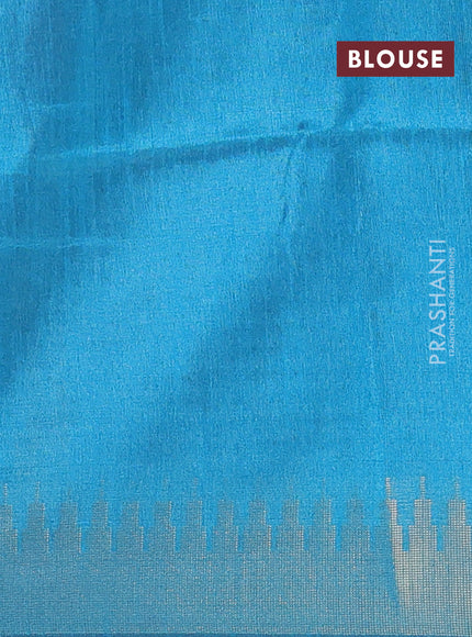 Semi dupion saree purple and teal blue with allover zari woven buttas and temple design zari woven border