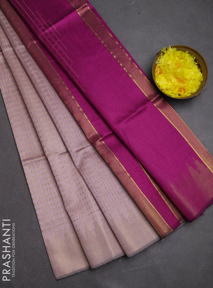 Semi dupion saree pastel pink and purple with allover zari woven buttas and temple design zari woven border