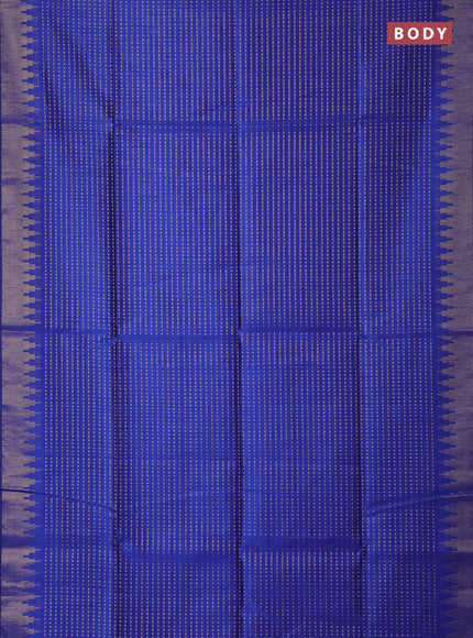Semi dupion saree blue and lime green with allover zari woven buttas and temple design zari woven border