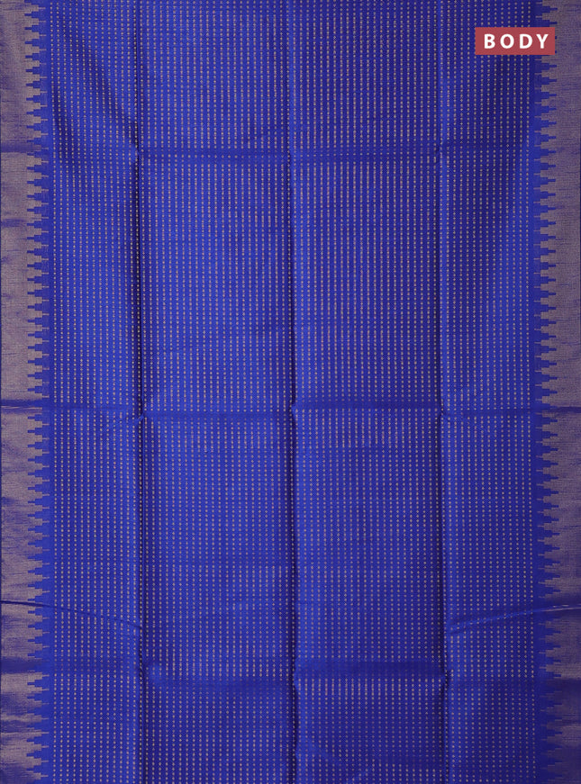 Semi dupion saree blue and lime green with allover zari woven buttas and temple design zari woven border
