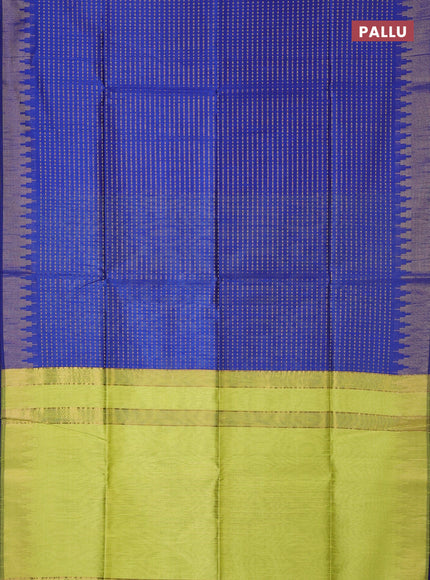 Semi dupion saree blue and lime green with allover zari woven buttas and temple design zari woven border