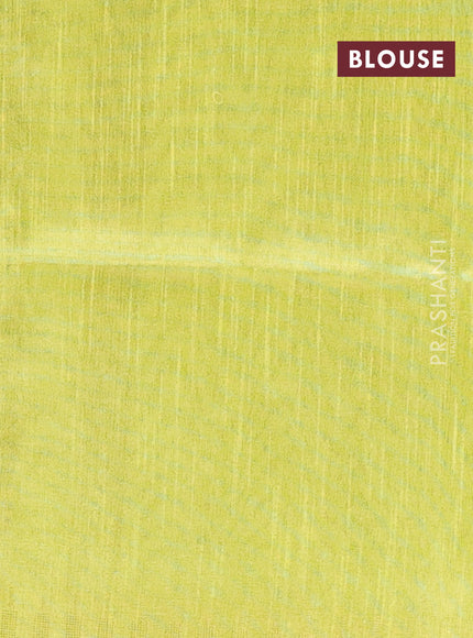 Semi dupion saree blue and lime green with allover zari woven buttas and temple design zari woven border