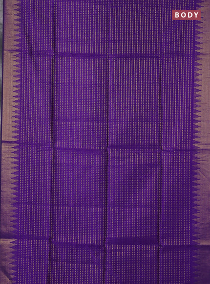 Semi dupion saree violet and pink with allover zari woven buttas and temple design zari woven border