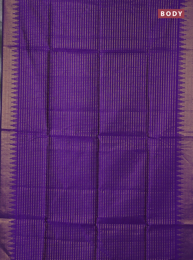 Semi dupion saree violet and pink with allover zari woven buttas and temple design zari woven border