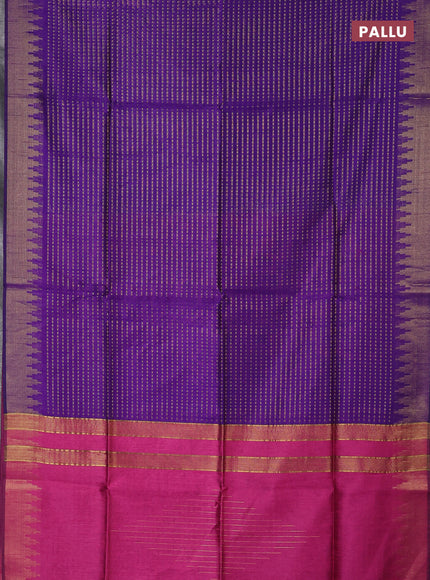 Semi dupion saree violet and pink with allover zari woven buttas and temple design zari woven border
