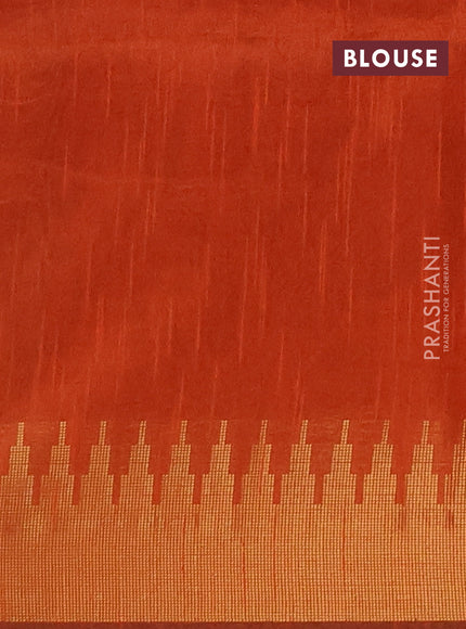 Semi dupion saree brown and orange with allover zari woven buttas and temple design zari woven border