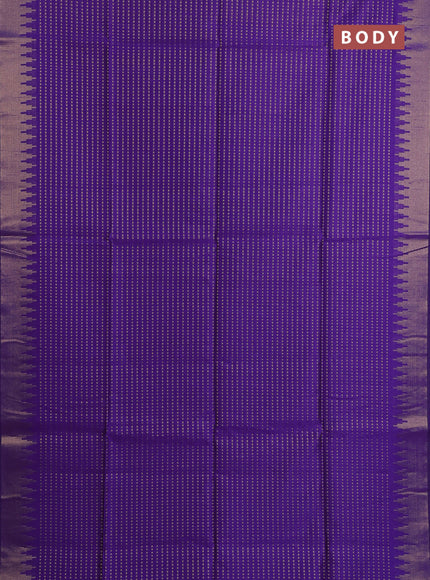 Semi dupion saree violet and teal blue with allover zari woven buttas and temple design zari woven border