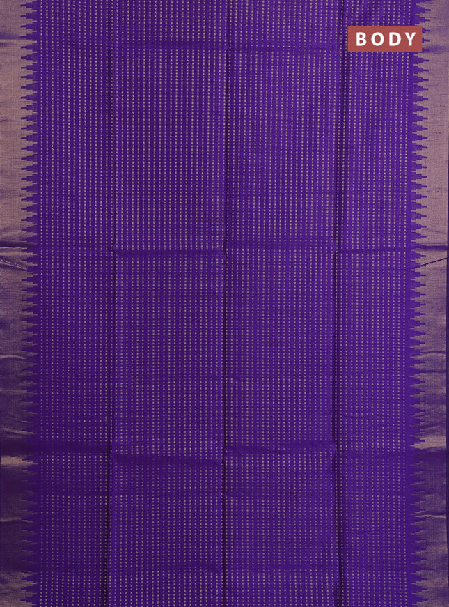 Semi dupion saree violet and teal blue with allover zari woven buttas and temple design zari woven border