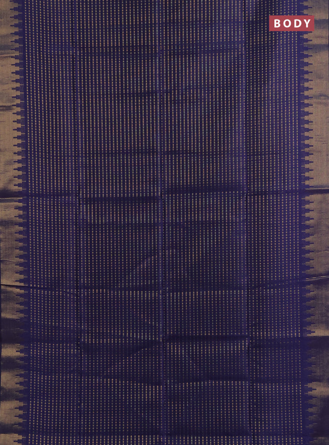 Semi dupion saree navy blue and pink with allover zari woven buttas and temple design zari woven border