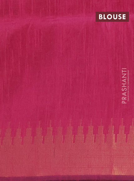 Semi dupion saree navy blue and pink with allover zari woven buttas and temple design zari woven border
