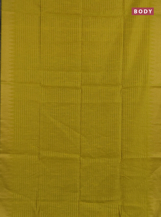 Semi dupion saree lime yellow and teal green with allover zari woven buttas and temple design zari woven border