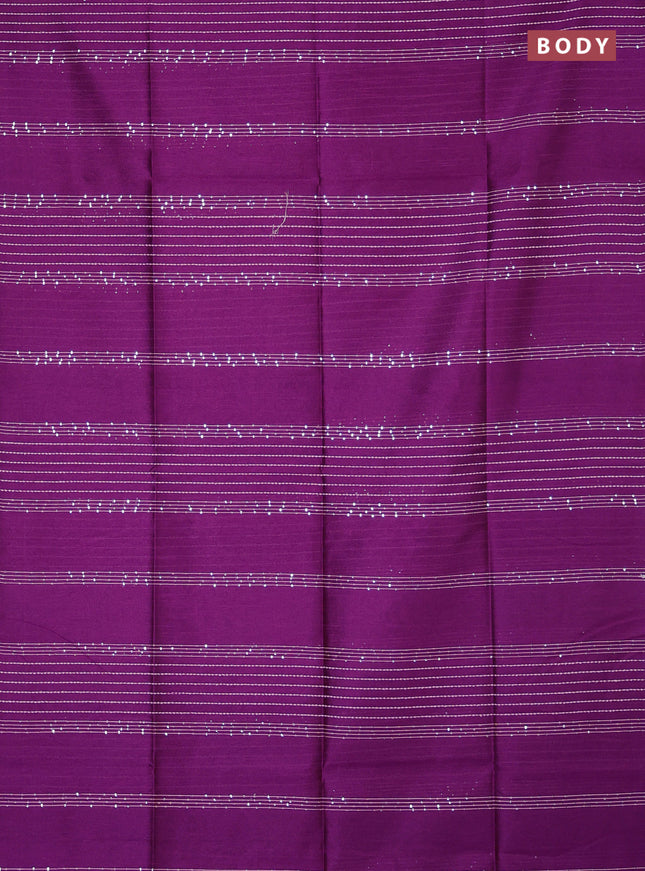 Semi dupion saree purple and teal green with allover sequin work in borderless style
