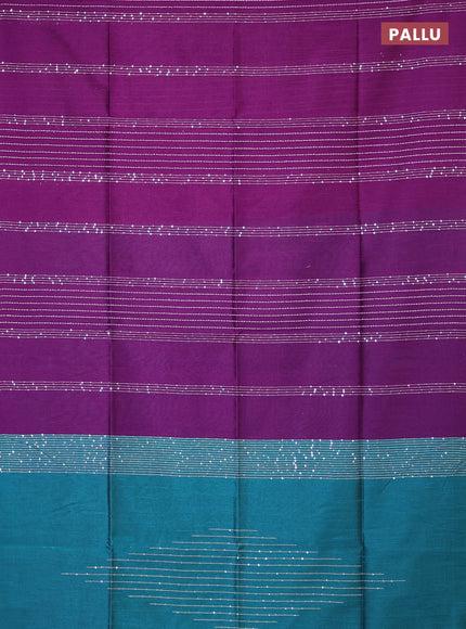 Semi dupion saree purple and teal green with allover sequin work in borderless style