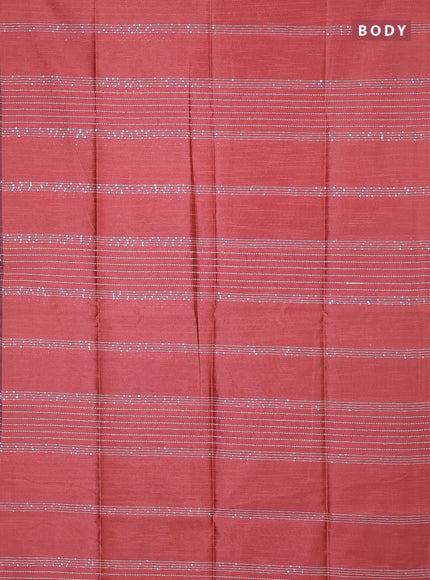 Semi dupion saree dark peach and navy blue with allover sequin work in borderless style