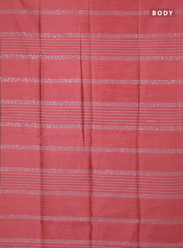Semi dupion saree dark peach and navy blue with allover sequin work in borderless style