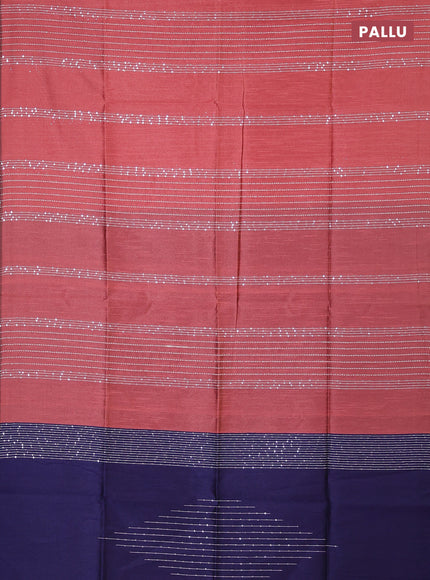 Semi dupion saree dark peach and navy blue with allover sequin work in borderless style