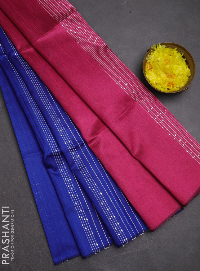 Semi dupion saree blue and pink with allover sequin work in borderless style
