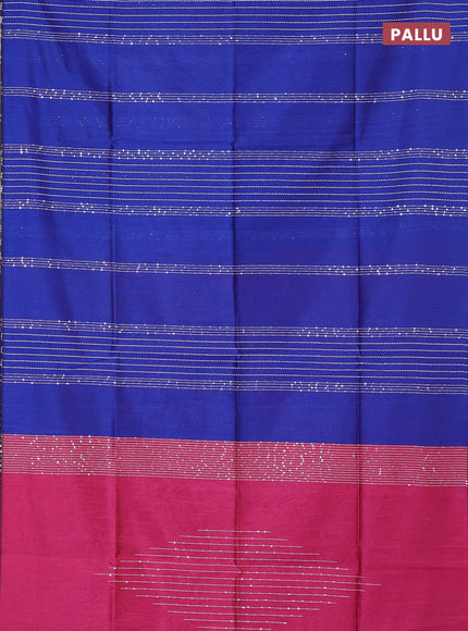 Semi dupion saree blue and pink with allover sequin work in borderless style