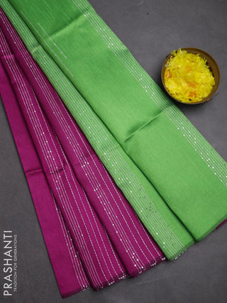 Semi dupion saree purple and light green with allover sequin work in borderless style