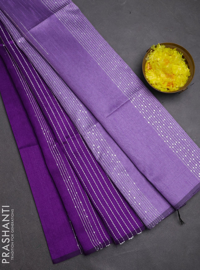 Semi dupion saree violet and lavender with allover sequin work in borderless style