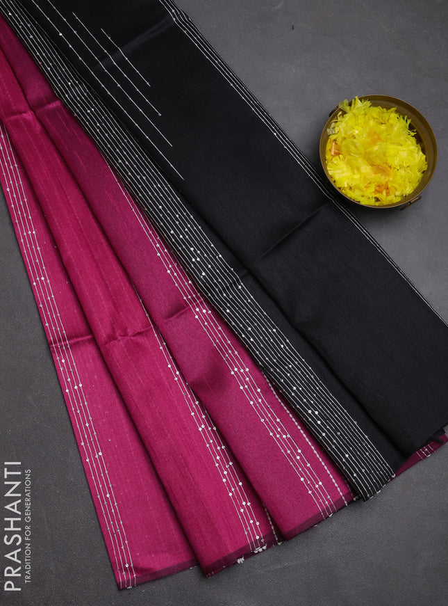 Semi dupion saree pink and black with allover sequin work in borderless style