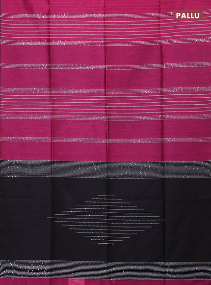 Semi dupion saree pink and black with allover sequin work in borderless style