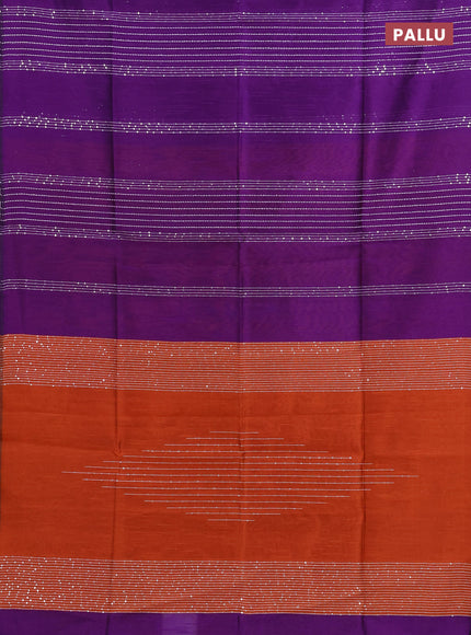 Semi dupion saree violet and orange with allover sequin work in borderless style