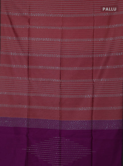 Semi dupion saree peach and purple with allover sequin work in borderless style