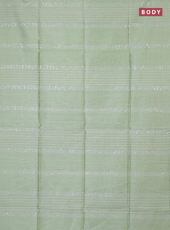 Semi dupion saree pastel green and violet with allover sequin work in borderless style