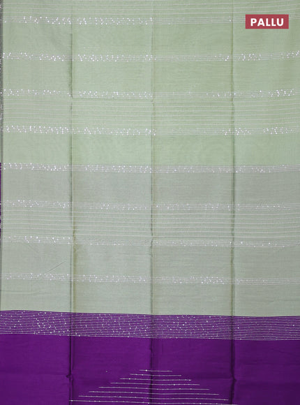 Semi dupion saree pastel green and violet with allover sequin work in borderless style