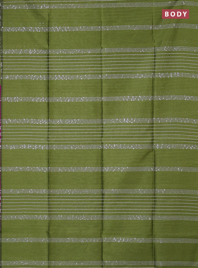 Semi dupion saree green and purple with allover sequin work in borderless style