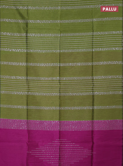 Semi dupion saree green and purple with allover sequin work in borderless style