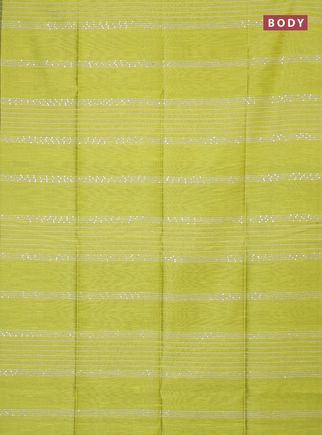 Semi dupion saree fluorescent green and black with allover sequin work in borderless style