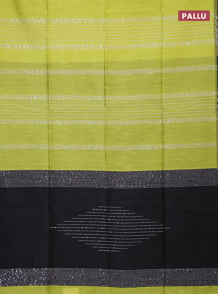 Semi dupion saree fluorescent green and black with allover sequin work in borderless style