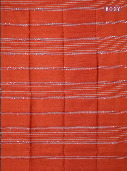 Semi dupion saree orange and purple with allover sequin work in borderless style