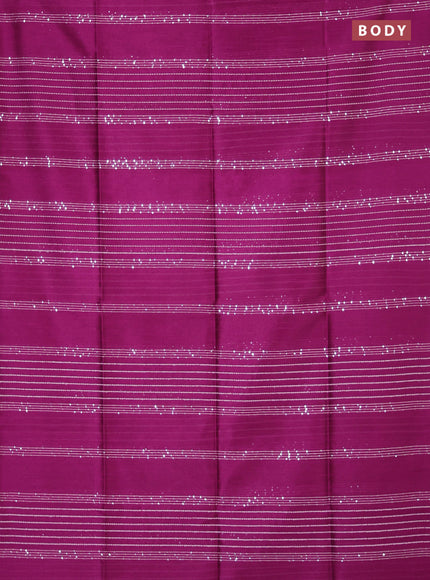 Semi dupion saree purple and lime green with allover sequin work in borderless style