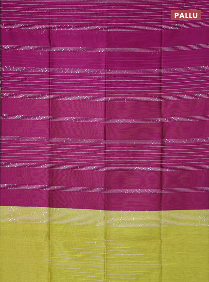Semi dupion saree purple and lime green with allover sequin work in borderless style