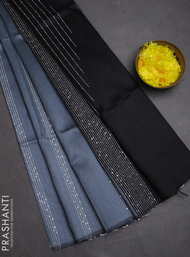 Semi dupion saree grey and black with allover sequin work in borderless style