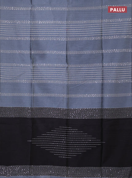 Semi dupion saree grey and black with allover sequin work in borderless style