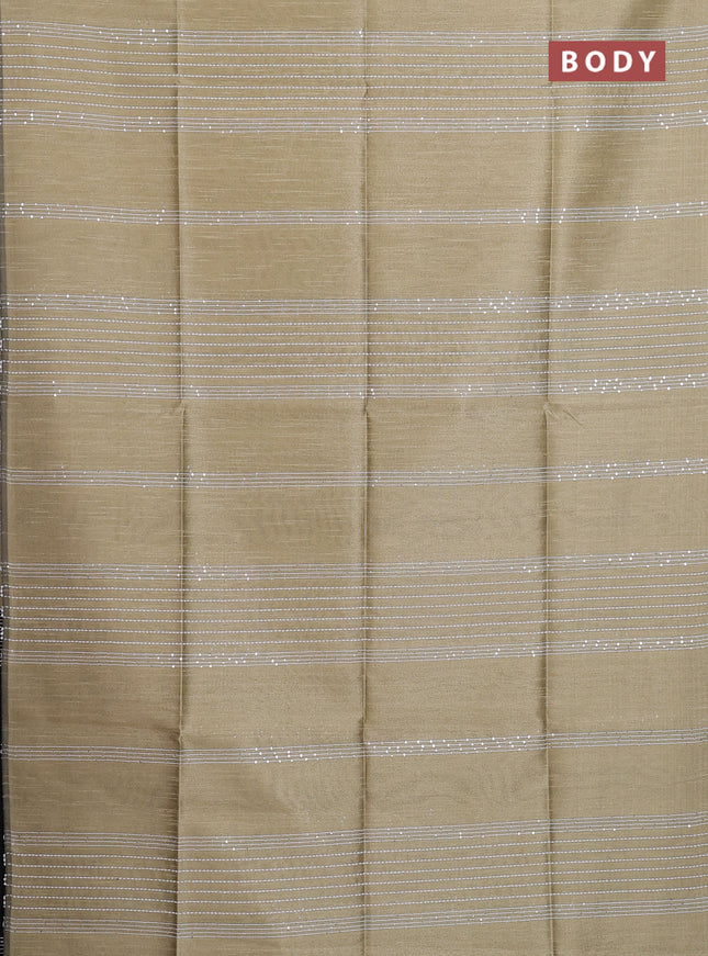 Semi dupion saree beige and black with allover sequin work in borderless style