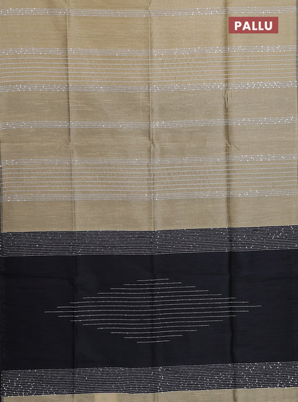 Semi dupion saree beige and black with allover sequin work in borderless style