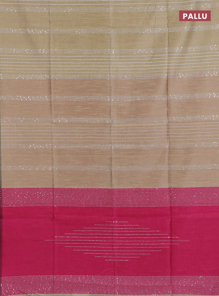 Semi dupion saree beige and pink with allover sequin work in borderless style