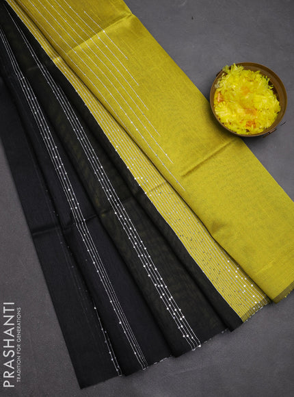 Semi dupion saree black and lime yellow with allover sequin work in borderless style