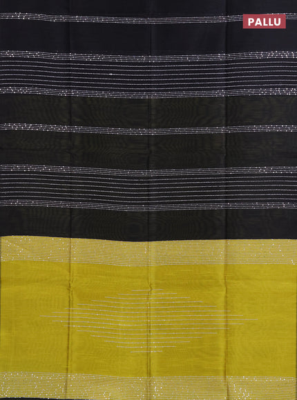 Semi dupion saree black and lime yellow with allover sequin work in borderless style