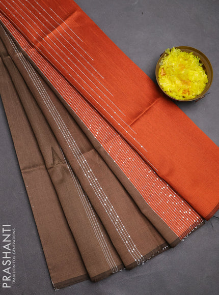 Semi dupion saree coffee brown and rust shade with allover sequin work in borderless style